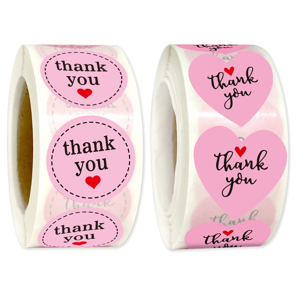 Sticker Label Roll - JCAC 500 autocollants ronds roses en